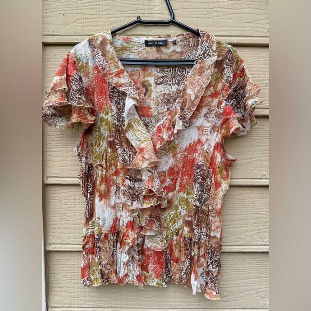 Violet & Claire Blouse Sheer Metallic Thread Ruffled